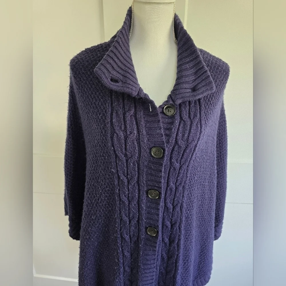 Women's Navy Cable Knit Sweater Cape